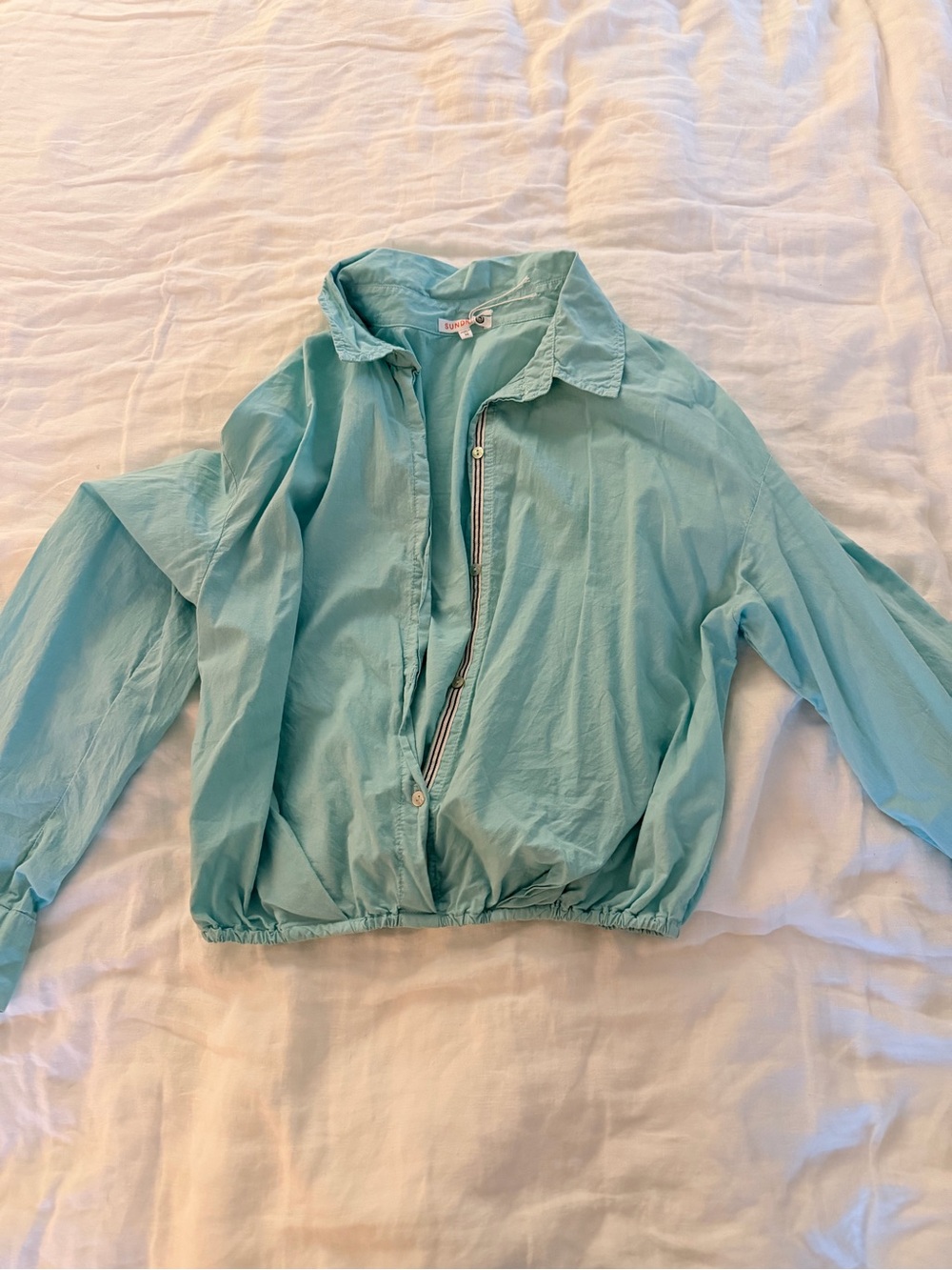 Sundry Light Aqua Button-Front Cropped Shirt Jacket